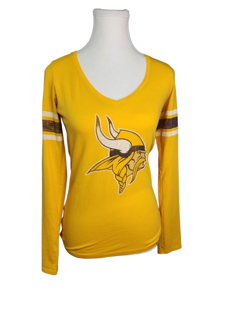 ’47 Minnesota Vikings Women’s S Yellow Long Sleeve V-Neck Shirt Football Stretch